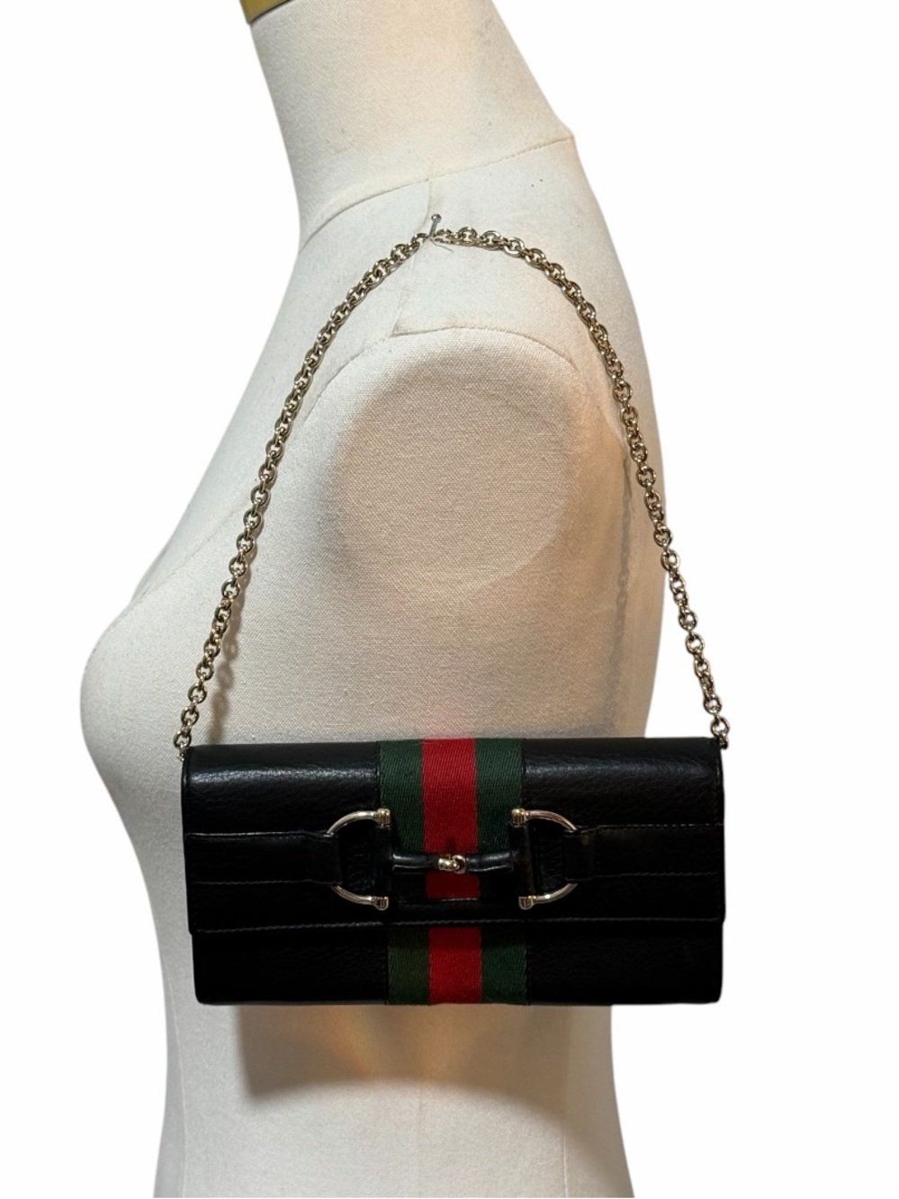 Gucci Horsebit Web Wallet On Chain Black Leather WOC Detachable Strap - Picture 2 of 15